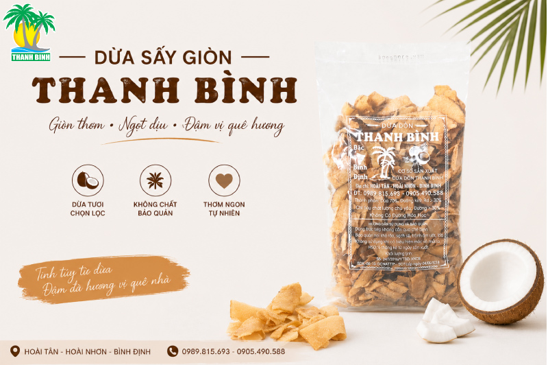 Dừa sấy giòn Thanh Bình thơm ngon đậm vị đặc sản Bình Định